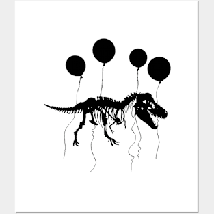 T rex fossil fly with balloon Black shadow Posters and Art